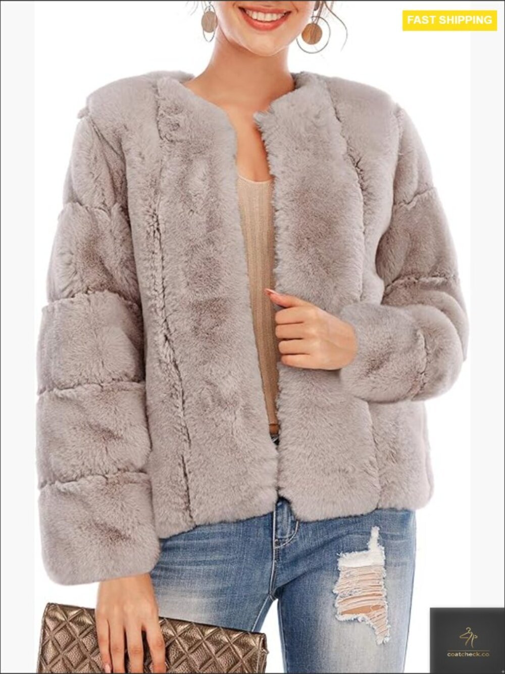 Long Sleeve Open Front Faux Fur Coat Elegant Chic Oversized Y2K Style